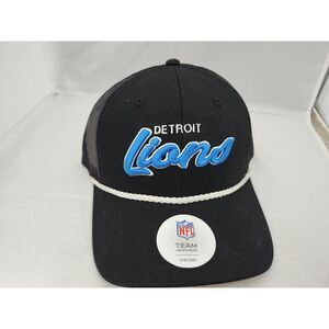 Detroit Lions Official NFL Team Hat – Black Mesh Trucker Cap with Rope Detail
